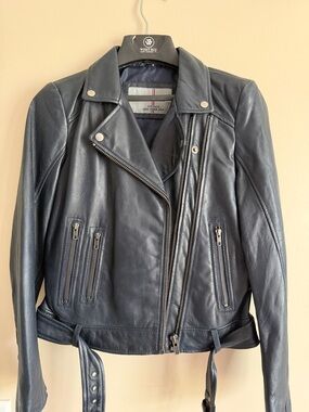 Whet Blu Genuine Leather Moto Jacket | Dark Navy